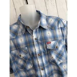 Wrangler Mens Shirt Large Pearl Snap  Cowboys Short Sleeve 100% Cotton XL Blue